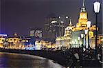 The Bund at night, Customs House, built in 1927, on the right, Shanghai, China, Asia