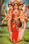 Picture of Hindu goddesses Parvati, Lakshmi and Saraswati, India, Asia