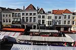 Stalls set for market day at the Grote Markt (Big Market), central square in Breda, Noord-Brabant, Netherlands, Europe