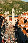 Rue Stradun et watch tower, Dubrovnik, patrimoine mondial de l'UNESCO, comitat de Dubrovnik-Neretva, Croatie, Europe