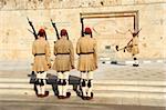 Evzone, Greek guards during the changing of the guard ceremony, Syntagma Square, Parliament Buildings, Athens, Greece, Europe