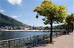 View of town from lakeside, Como, Lake Como, Lombardy, Italian Lakes, Italy, Europe