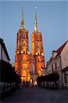 Cathedral at dusk, Old Town, Wroclaw, Silesia, Poland, Europe