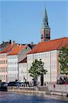 View along Ved Stranden and Nikolaj Church, Copenhagen, Denmark, Scandinavia, Europe