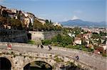 View of Lower Town from Upper Town Wall, Bergamo, Lombardy, Italy, Europe