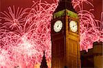 New Year fireworks and Big Ben, Houses of Parliament, Westminster, London, England, United Kingdom, Europe