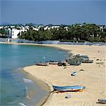 View over beach from the Medina, Hammamet, Cap Bon, Tunisia, North Africa, Africa