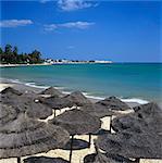 View along beach to the medina from the Sindbad Hotel, Hammamet, Cap Bon, Tunisia, North Africa, Africa