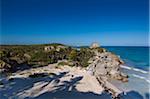 Beach and Mayan Ruins, Tulum, Riviera Maya, Quintana Roo, Mexico