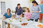 Family having breakfast at the dining table