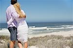 Rear view of a couple looking at sea