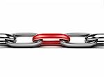 3d rendered image of a chain with a red link