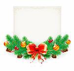 Vector illustration of Christmas decorative frame evergreen branches and bow