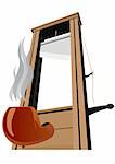 Guillotine with a raised knife and pipe for smoking tobacco. Tool to perform executions. The illustration on a white background.