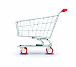 Vector illustration of side view empty supermarket shopping cart isolated on white background.