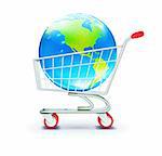 Vector illustration of globle shopping concept with shopping  cart containing  globe