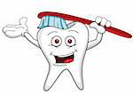 Tooth character with brush illustration