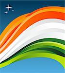 India flag illustration fluttering on blue background. Vector file available.