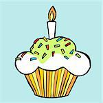 Colorful celebration muffin on light blue background