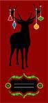 Christmas reindeer silhouette with decorations hanged from its antlers over red background. Ready for use as xmas card.