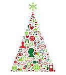 Christmas tree shape made with social media icons set,