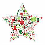 Christmas star shape made with Social media icons.