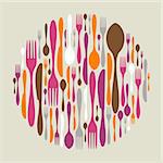 Circle shape made of cutlery icons. Fork, knife and spoon silhouettes. Vector avaliable
