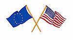 cartoon-like drawings of flags showing friendship between Europe and USA