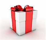 Box with a gift, fastened by a red ribbon