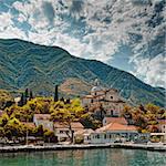 Small town Prcanj with beautiful baroque church. Montenegro