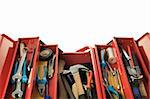 Metal toolbox with carpenter's tools