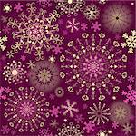 Christmas purple seamless pattern with gold and pink snowflakes (vector)