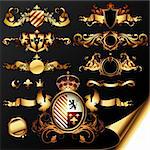 set of ornamental golden heraldic elements, this illustration may be useful as designer work