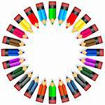 Colorful wooden pencil illustrations, sorted in circle and ready to use.