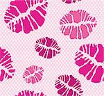 Seamless lipstick kiss shape print pattern in different pink tones