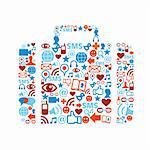 Bag silhouette made with social media icons set.