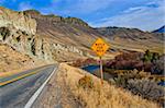 A road sign warns of possible fallen rock on a scenic highway in eastern Idaho.