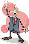 cartoon humorous illustration of young businessman with an idea