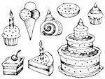 Cakes drawings collection - vector illustration.