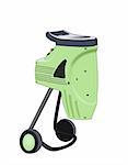 Illustration of a small green compost grinder on a white background.