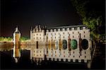 The romantic Chenonceau castle by night. France