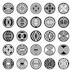 Patterns in circle shape. 25 design elements. Set 1. Vector art in Adobe illustrator EPS format, compressed in a zip file. The different graphics are all on separate layers so they can easily be moved or edited individually. The document can be scaled to any size without loss of quality.