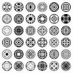 Patterns in circle shape. 36 design elements. Set 2. Vector art in Adobe illustrator EPS format, compressed in a zip file. The different graphics are all on separate layers so they can easily be moved or edited individually. The document can be scaled to any size without loss of quality.