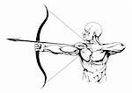 Illustration of monochrome strong archer with bow and arrow