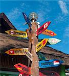 signpost with countries of the world on Boracay island, Philippines