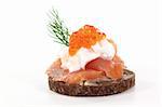 Pumpernickel bread with smoked salmon, cream cheese, caviar and dill
