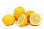 yellow lemons slice pile isolated on white