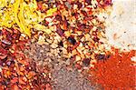 Colorful background with different spices. Macro view