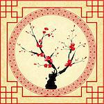 Oriental style painting, Plum blossom, Cherry blossom