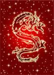 Zodiac Celestial Chinese Dragon Flying on Red Background Illustration